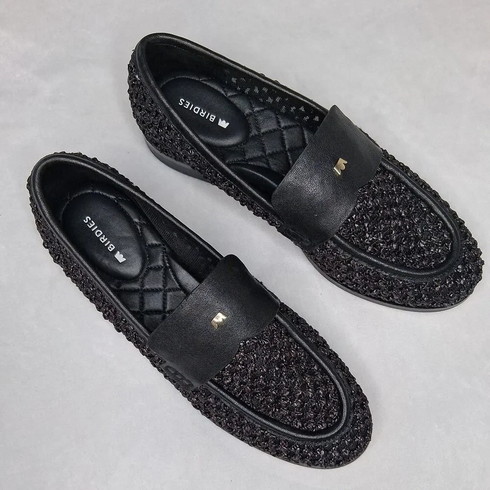 Birdies Women's The Starling 20 Loafers In Black Openweave Size 8